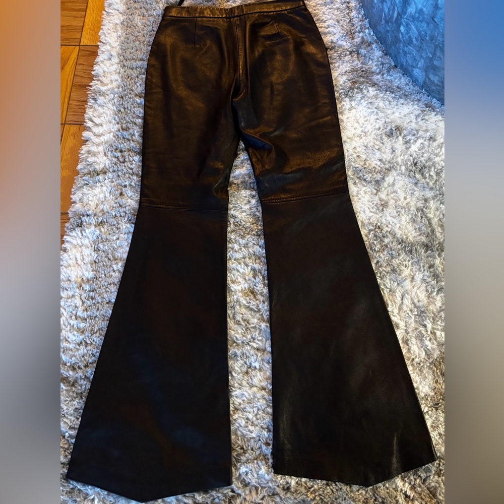 DKNY butter soft black flare genuine leather pants size 6